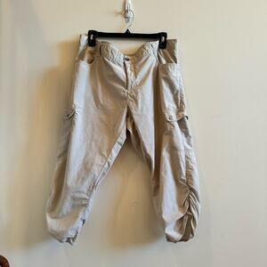 Woolrich Womens 12 Khaki Ruched Leg Hiking Capris Crop Cargo Pants Outdoor Beige